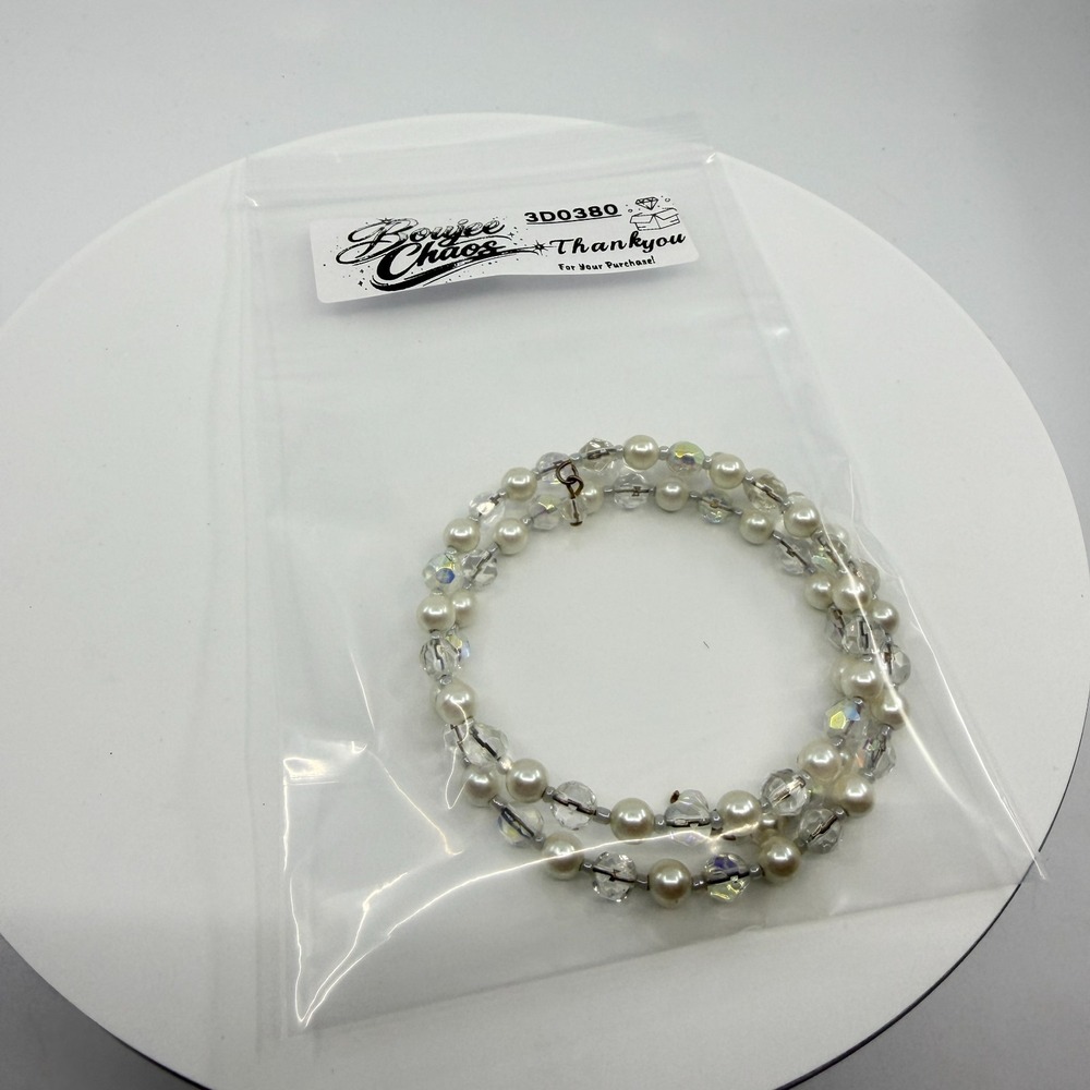 Faux Pearl & Crystal Wrap Bracelet - Stackable Boho Chic - Picture 13 of 13